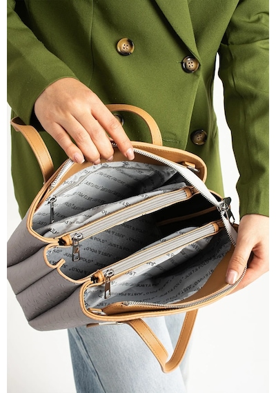 Kadın Orijinal Just Polo 5 Bölmeli Şık El & Omuz Çantası Ve Cüzdanı Shoulder Bag 26 X 24 Gri