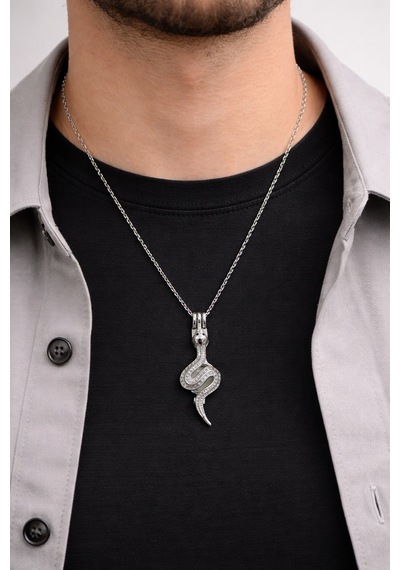 Yılan Figürlü Metal Kolye Gümüş Renk 60 Cm Zincir Unisex Çok renkli