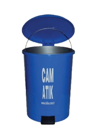 Omnipazar Sy-4219 Mavi Cam Atık Kovası Pedallı Yuvarlak İç Kovalı 40 Lt Mavi