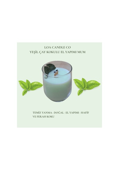 Loa Candle Co Yeşil Çay Kokulu El Yapımı Soya Mum - Cam Bardaklı Yeşil - 717847423 Yeşil