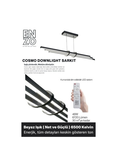 Cosmo Silver Downlight Sarkıt Aşağı Yönlü Modern Led Linear Avize Beyaz Işık