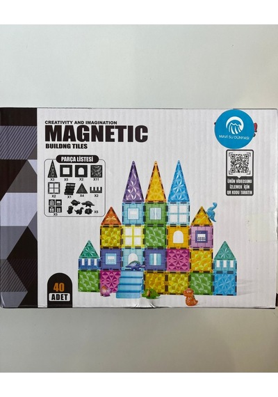 Manyetik Yapı Blokları Çocuklar İçin 3 Boyutlu Renkli Mıknatıslı 40 Parça Manyetik Blok Oyun Set