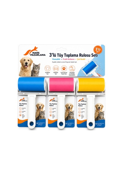3 Lü Yıkanabilir Tüy Toplama Rulosu Seti Kedi Köpek Tüyü Temizleme Rulosu