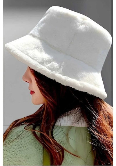 Uniquetrenders Kadın Peluş Bucket Şapka Ekru