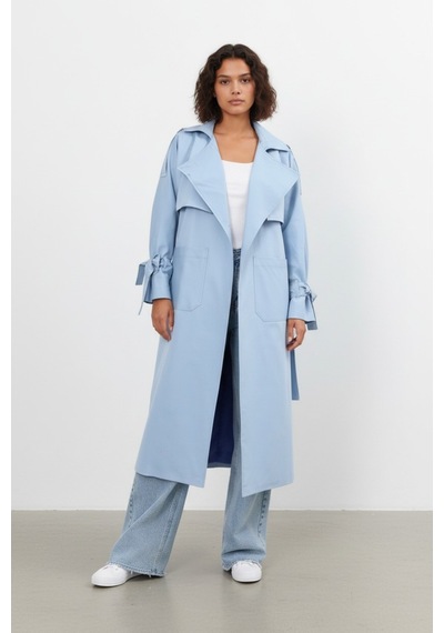 Durivya Cep Detaylı Oversize Trençkot Bebe Mavisi