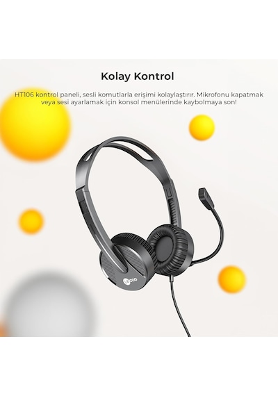 Ht106 Usb Kablolu Mikrofonlu Kulak Üstü Kulaklık - Pc, Laptop, Tablet, Telefon Uyumlu, Ergonomi