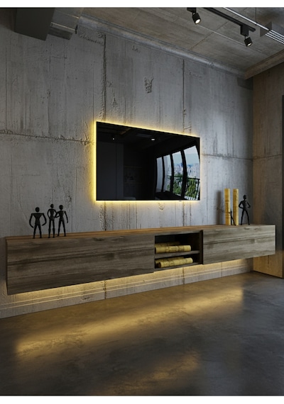 Resital Ledli Duvara Monte Tv Sehpası - Ceviz - W6009-2 Ceviz