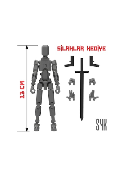 Robot 13 Dummy Koyu Gri Gri Tüm Eklemleri Hareketli Aksiyon Figürü Oyuncak