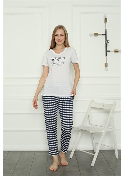 Akbeniz Kadın Penye Pijama Takım 4160 - L Beyaz