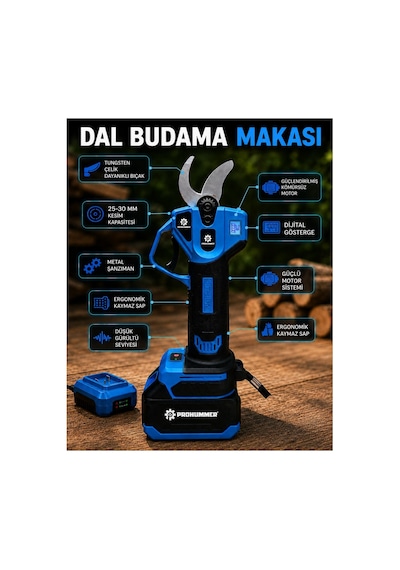 Prohummer Ph343 Kömürsüz Akülü 3lü Bahçe Seti - 20cm Dal Budama Testere, Dal Budama Makası Ve Vidalama Matkap