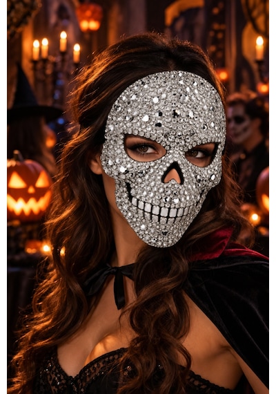Taşlı Lüks Kurukafa Maskesi Halloween Cadılar Bayramı Parti Kostüm Eğlence Etkinlik Aksesuarı Diğer