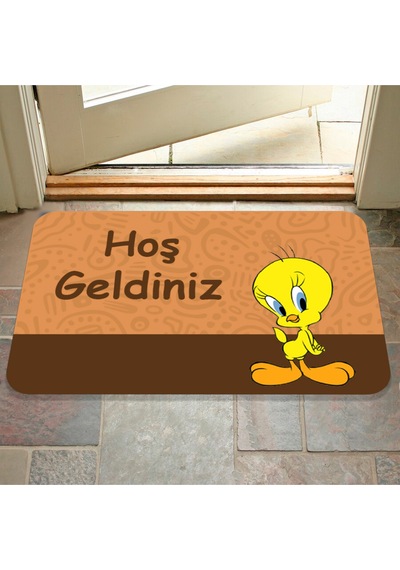 Bebek Uyuyor Yazılı Dekoratif Dış Kapı Önü Ve Iç Mekan Paspası Yıkanabilir Turuncu