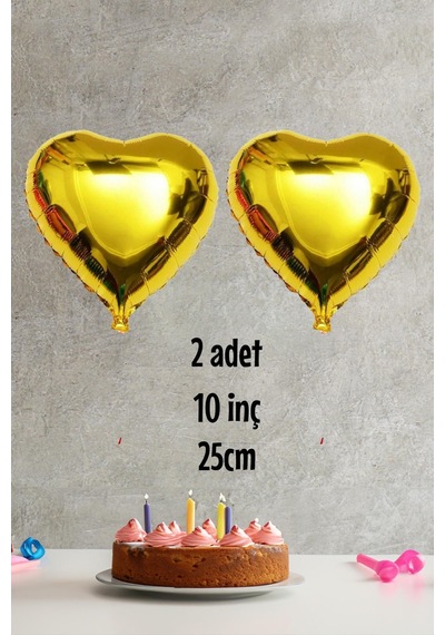 Kalp Şekilli Gold Folyo Balon 10 İnc 25 Cm 2 Adet Gold