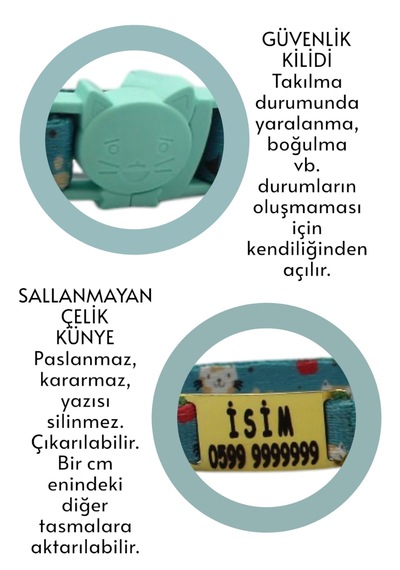 İsimli Kedi Tasması, Kedi Tasma Seti, Kedi Göğüs Tasması Mv