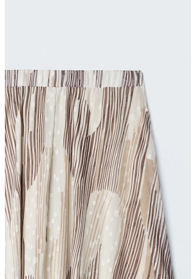 Sateen Desenli Kloş Etek - Kahve-137638