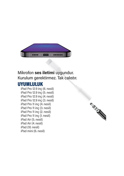 Type-c Aux Apple Uyumlu İpad Air 4 - 5 Nesil Kulaklık Dönüştürücü Type-c Çevirici Aparat