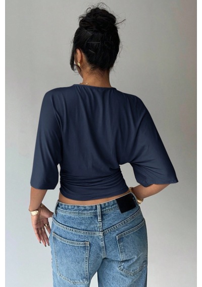 Cool Tarz Kadın Lacivert Crop Bluz Yarım Kol Salaş Fit Yüksek Bel Büzgülü Basic Tişört Lacivert Lacivert Cool Tarz Kadın Lacivert Crop Bluz Yarım Kol Salaş Fit Yüksek Bel Büzgülü Basic Tişört Lacivert Lacivert