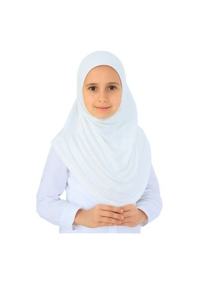 Modish Group Kız Çocuk Hazır Başörtüsü Pratik Penye Şal Tesettür Giyim Beyaz