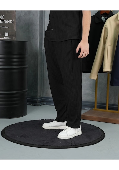 Modefendi Örgülü Model Baggy Kesim Jogger İpli Pantolon Siyah