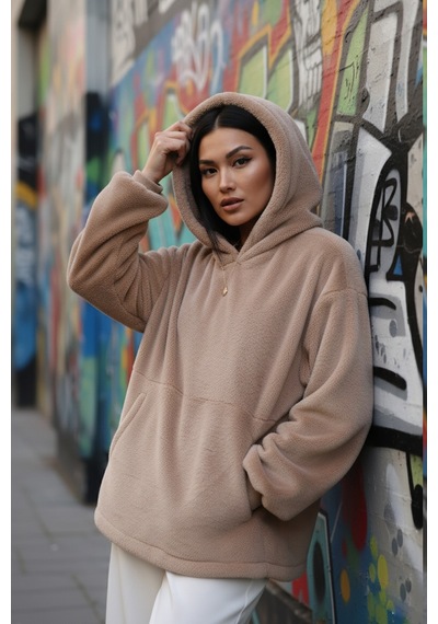 Fashion Friends Pofuduk Yumuşacık Gizli Cepli Kapşonlu Salaş Geniş Kadın Sweat Sütlü Kahve Kahverengi Fashion Friends Pofuduk Yumuşacık Gizli Cepli Kapşonlu Salaş Geniş Kadın Sweat Sütlü Kahve Kahverengi