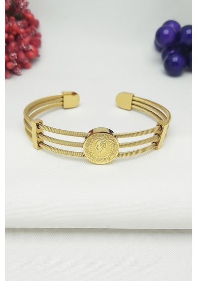 Altın Kaplama Üçlü Kordon Çeyrek Çelik Bileklik 19,5cm Gold