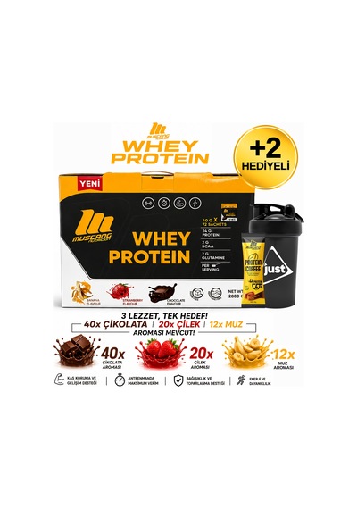 Mustang Nutrition Whey Protein Tozu 72 Saşe 2880 Gr Karışık Aroma + Shaker + Protein Kahve Hediyeli