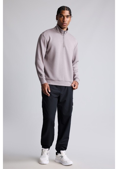 Defacto Ultra Yumuşak Standart Fit Dik Yaka Yarım Fermuarlı Modal Basic Sweatshirt H6165ax26augr539 Gri-gr539