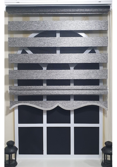 Zebra Stor Perde Siyah Gümüş Etek Dilimli St 009