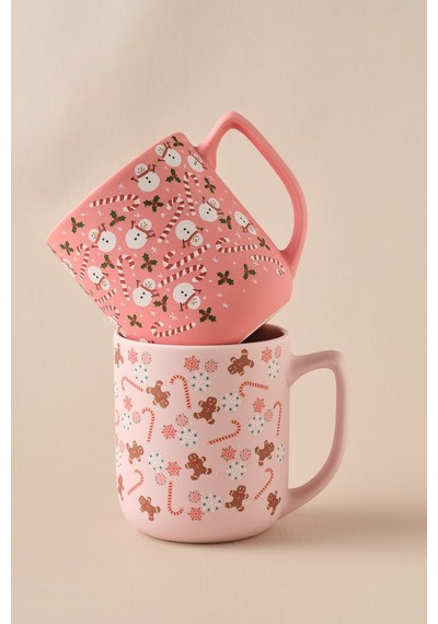 Karaca New Year Yılbaşı Gingerbread Soft Touch 2 Kişilik Kupa Seti 470 Ml Pembe