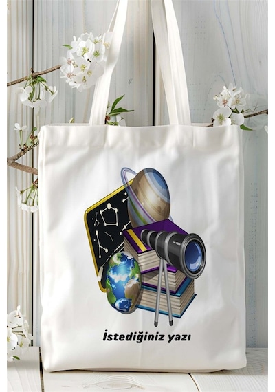 Art Hediye Astronomi Baskılı Bez Çanta Kişiye Özel Model 2 Çok Renkli