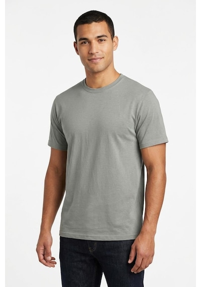Uki Gri Bisiklet Yaka Basic T-shirt