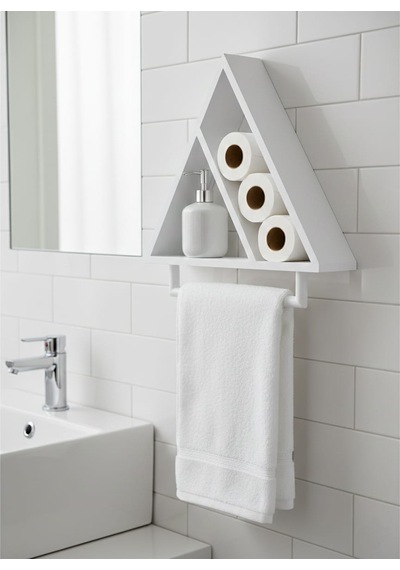 Banyo Duvar Rafı Ve Havluluk Üçgen Ahşap Beyaz