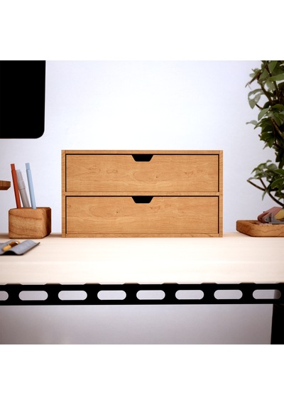 Desna İki Katlı İki Çekmeceli Mini Dolap 34 Cm Uzunluk X 12.1 Cm Genişlik X 18.4 Cm Woodsaka Doğal Ahşap