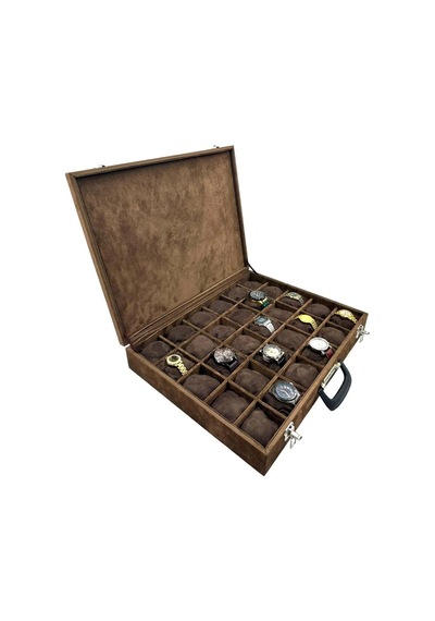Richbox Bond 30'lu Saat Çantası Alcantara Kahve Camsız