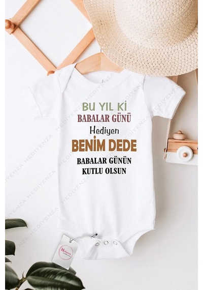 Hediyenza Bu Yılki Babalar Günü Hediyen Benim Dede Özel Tasarım Bebek Zıbın Pamuklu Çıtçıtlı Body Beyaz