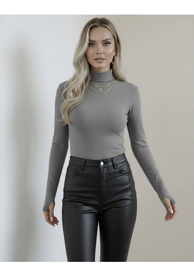 Hashtag Kadın Balıkçı Yaka Parmak Detaylı Body 4'lü Set Viskon Kumaş Siyah Lacivert Beyaz Gri