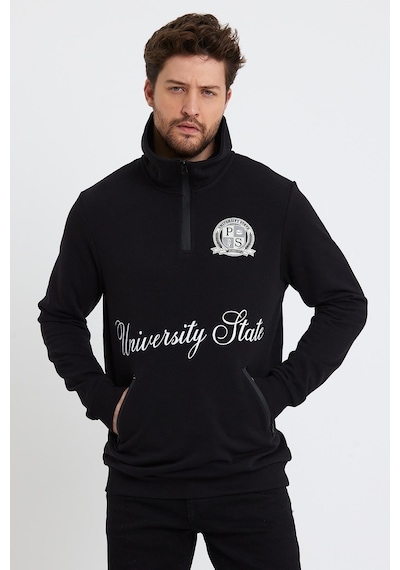 Polostate Erkek Dik Yaka 3 İplik Sweatshirt Siyah