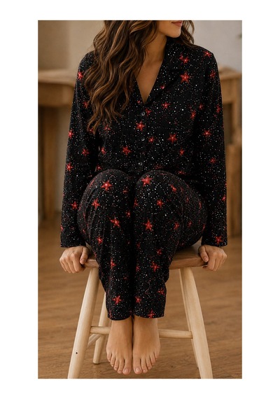 Pemilo Kadın 0626 Süet Dügmeli Pijama Takımı Siyah