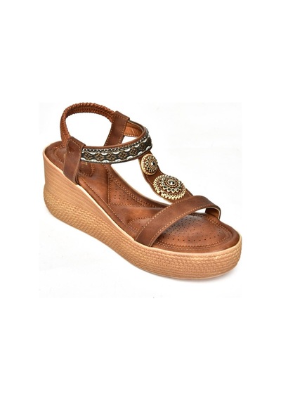 Fox Shoess258136009 Taba Dolgu Tabanlı Kadın Sandalet Taba
