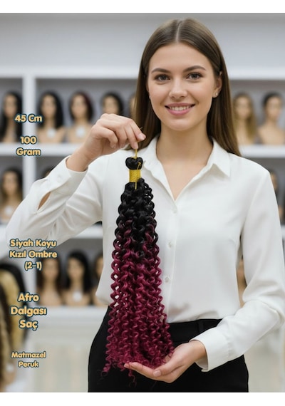 Afro Dalgası Saç Kıvırcık Siyah Koyu Kızıl Ombre