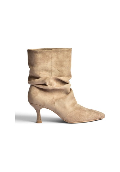 Fox Shoes Z404010402 Vizon Süet İnce Topuklu Büzgülü Kadın Bot