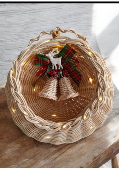 Bambu Led Işıklı Duvar Sepeti Bej
