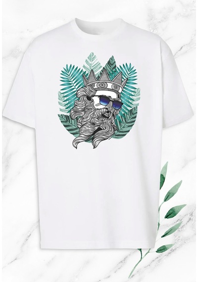 Flood Of Style Oversize Mitoloj Zeus Heykel Baskılı Tişört Beyaz