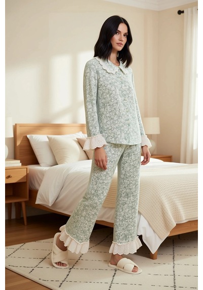Benerly Kadın Gömlek Yaka Uzun Kol Shally Dokuma Pijama Takımı Fonksiyone Yeşil Benerly Kadın Gömlek Yaka Uzun Kol Shally Dokuma Pijama Takımı Fonksiyone Yeşil