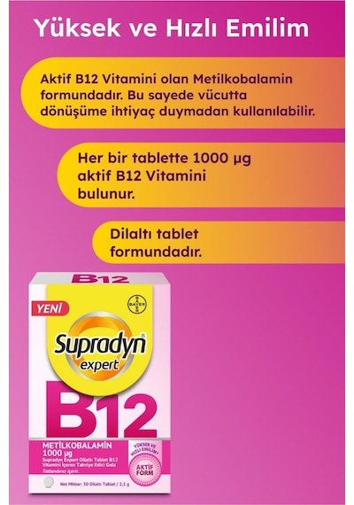 Supradyn Expert Vitamin B12 30 Dilaltı Tablet X 2 Adet
