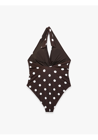 Koton Halter Yaka Puantiyeli Mayo Düğüm Detaylı Kahverengi Desenli 6sak20112mm