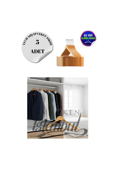 Ceket Askısı 44 Cm Ahşap Takım Elbise Kıyafet Askısı Ev Tipi Gardırop İçin 5 Adet Diğer