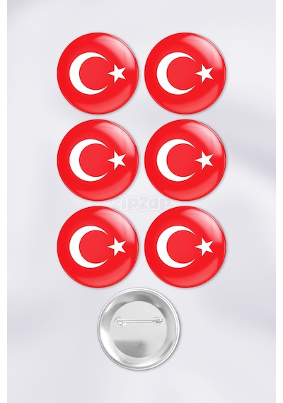 Türk Bayrağı Türkiye Al Yıldız Çanta Süsü İğneli Buton Rozet Seti 6 Adet Altılı