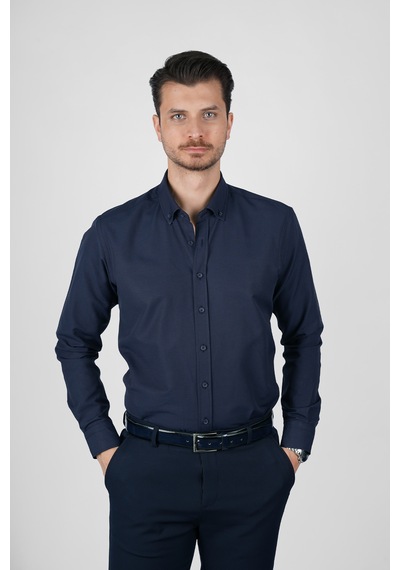 Lacivert Yaka Düğmeli Premium Şamre Slimfit Erkek Gömlek Lacivert Lacivert Yaka Düğmeli Premium Şamre Slimfit Erkek Gömlek Lacivert