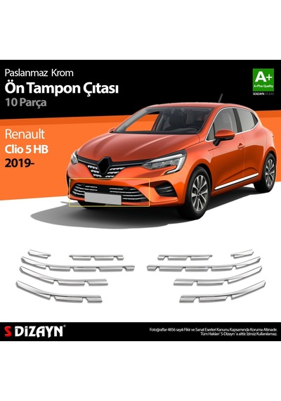 S-Dizayn  Renault Clio 5 Krom Ön Tampon Çıtası 10 Prç. 2019 ve Üzeri N11.2291